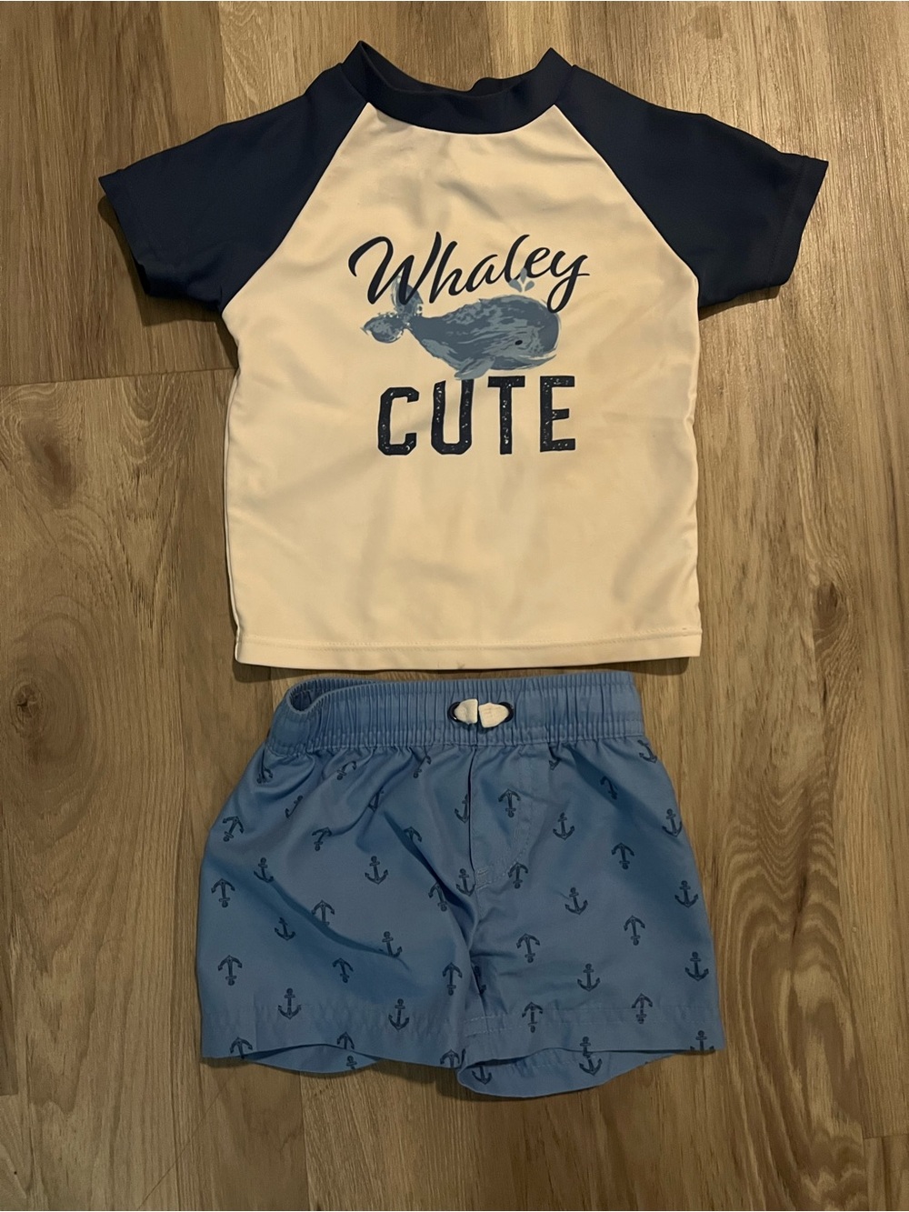 Hudson Baby Navy and White "Whaley Cute" Rash Guard Set